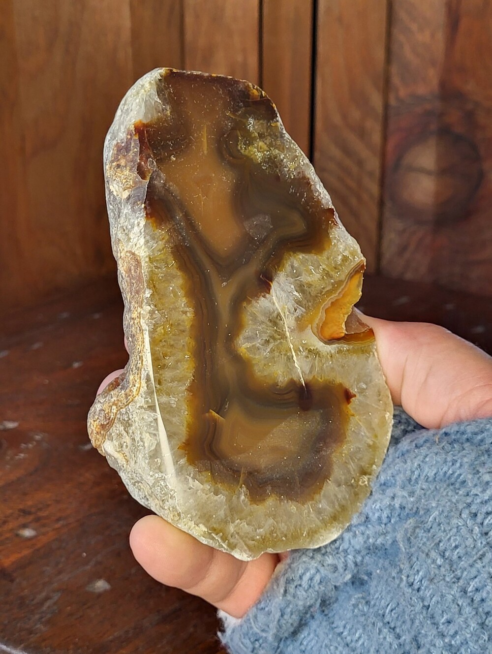Polished Agate Geode Slice - Amber Brown Glow - Picture 4 of 12